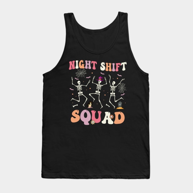 Skeleton Dancing Nurse Night Shift Squad Halloween Women Tank Top by James Green